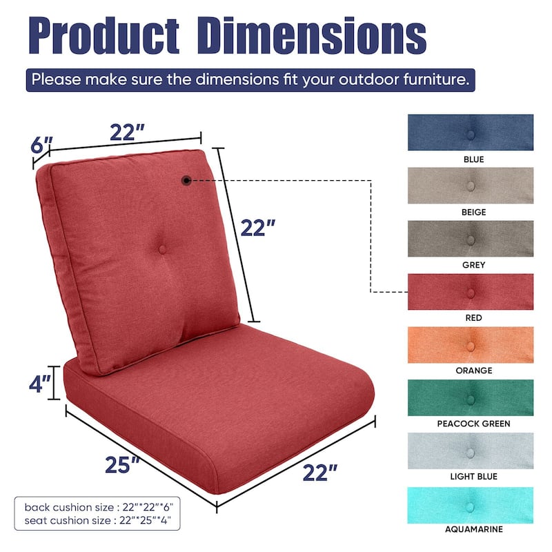 22 in x 24 in Outdoor Chair Deep Seat Replacement Cushion - N/A