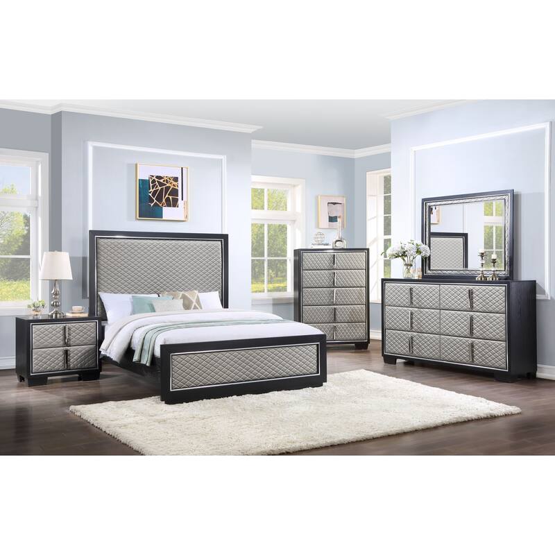 Silver and Black 2-Drawer Nightstand with Chrome Accents