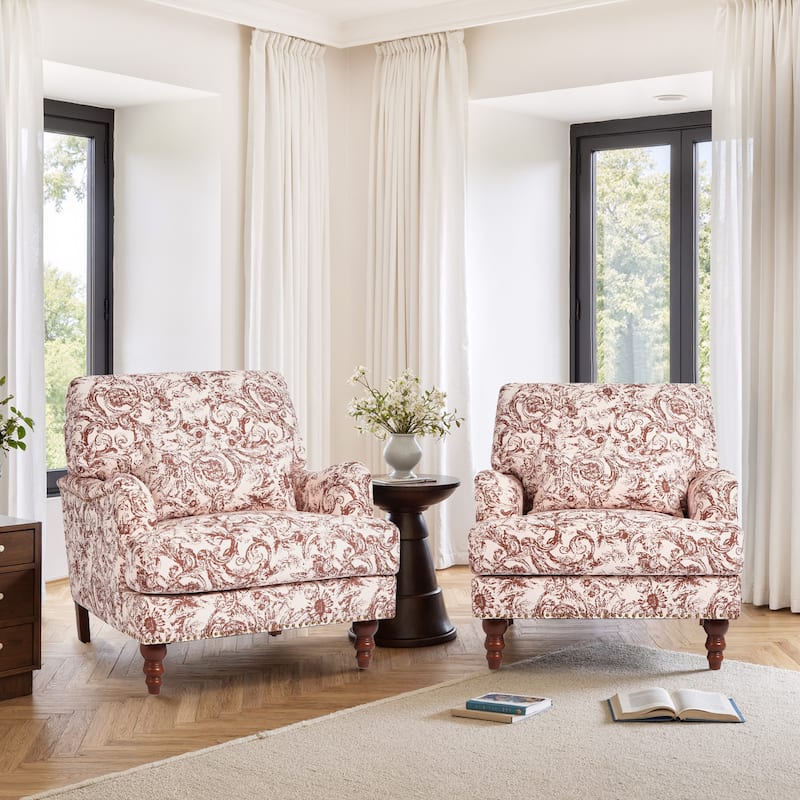 Set of 2 Mid Century Chenille Upholstered Accent Chairs