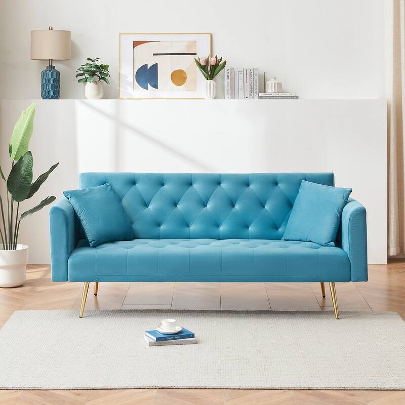 71" Convertible Double Folding Living Room Sofa Bed - Light Blue