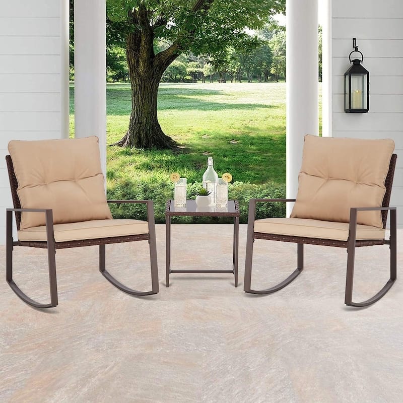 Pheap Outdoor Patio 3-piece Black/Brown Wicker Rocking Bistro Set by Havenside Home