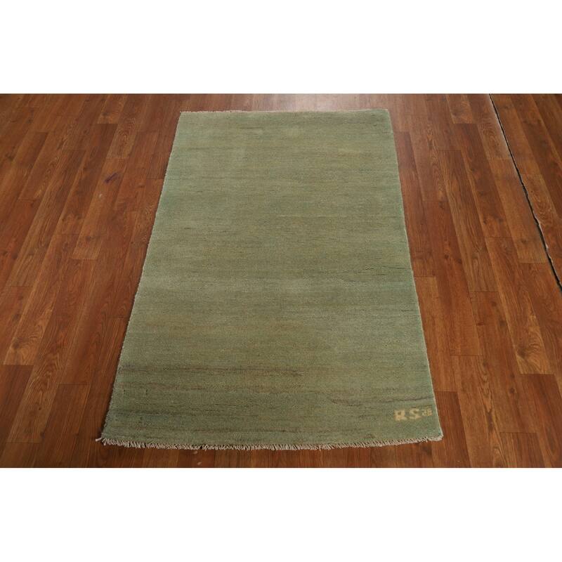 Green Modern Gabbeh Oriental Foyer Rug Hand-Knotted Wool Carpet - 2'7"x 4'1"