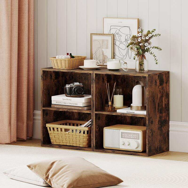 Gymax 2PCS 2-Cube Bookcase w/ 5-Position Adjustable Shelf