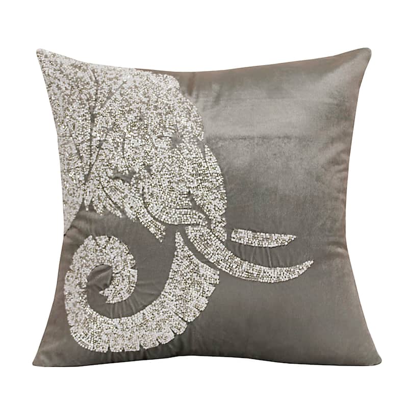 Sevita Handmade Gray/Silver Animal Print Polyester Throw Pillow, 20" x 20"