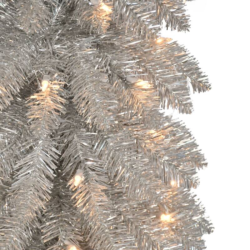Puleo International 6' Pre-Lit Artificial Alpine Silver Pencil Tree