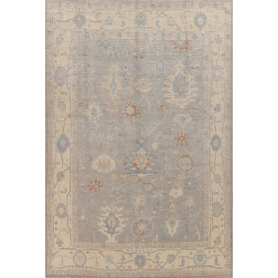 Hand Knotted Oriental 100% Wool Carpet Transitional All-Over Greys & Charcoal Oushak Area Rug - 12' 9'' X 8' 10''