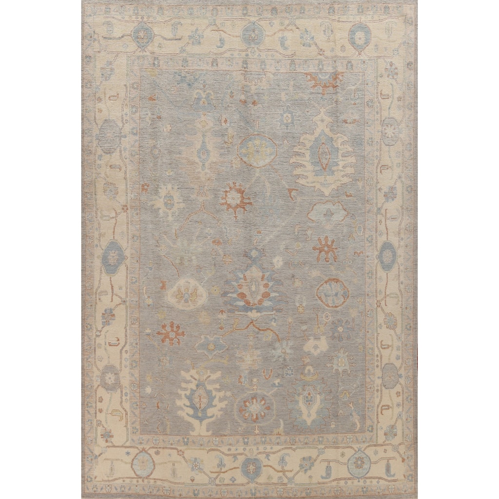 Hand Knotted Oriental 100% Wool Carpet Transitional All-Over Greys & Charcoal Oushak Area Rug - 12' 9'' X 8' 10''