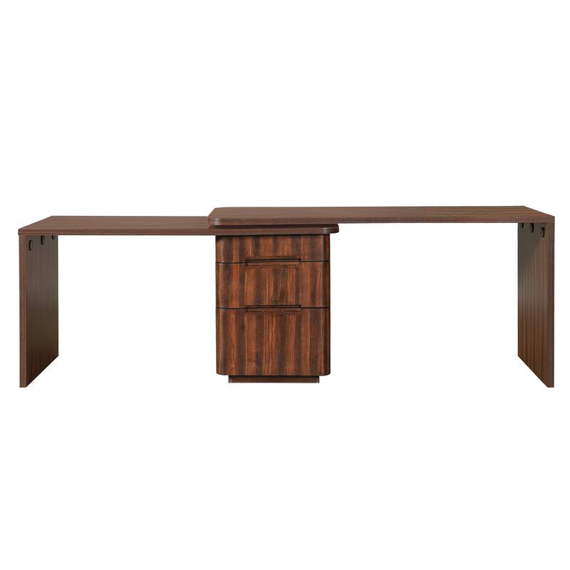 Merax 360 Modern L-Shape Rotating Desk with 3 Drawers and Space-Saving Convertible Workstation