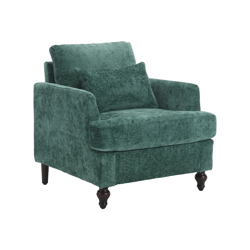 Emerald Chenille Wood Frame Armchair for Living Room, Bedroom or Reading