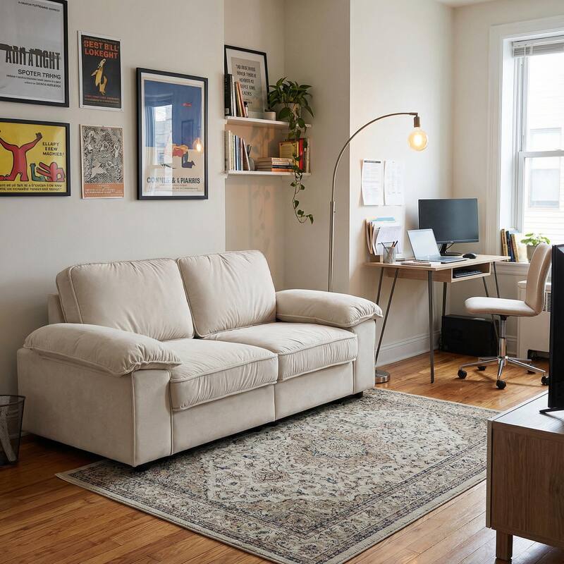 Roomfitters Modern Overstuffed Upholstered Sofa with Hidden Storage and Padded Arms, Comfy Loveseat for Small Space