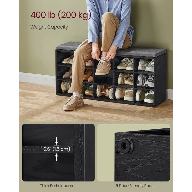 15-Cube Shoe Storage Bench with Cushion Seat and Adjustable Shelves Perfect for Entryway or Living Room