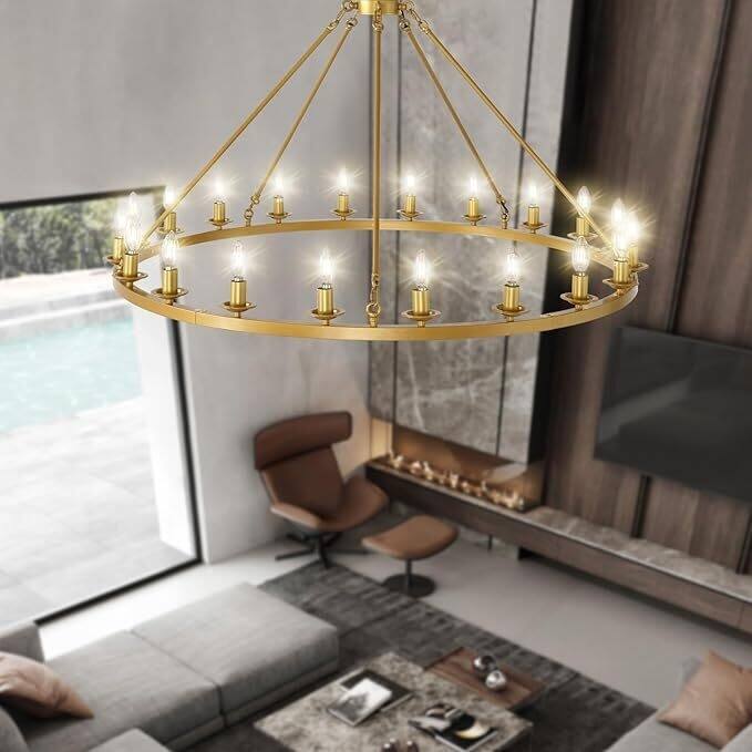 Luxury Wheel Chandelier, 16-54 Lights Single or Double Layer Round Pendant Light