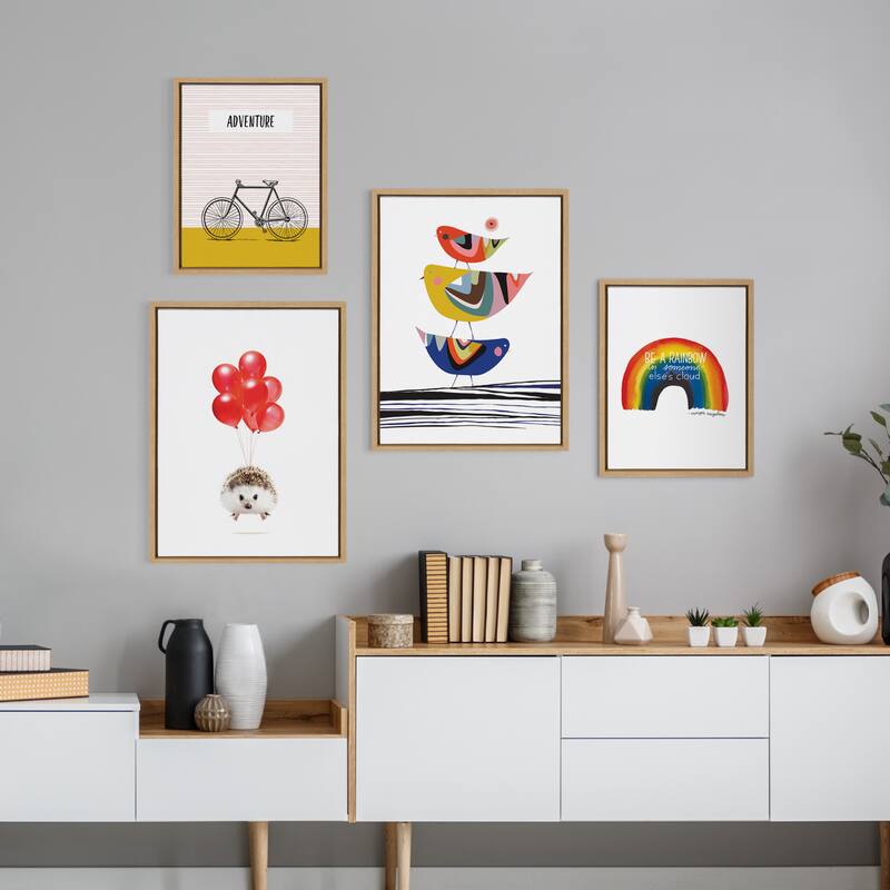 Kate and Laurel Sylvie Whimsy Modern Framed Canvas Set - Natural