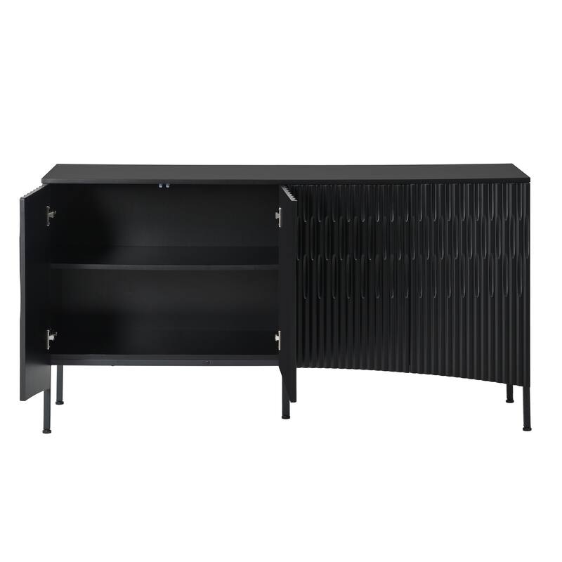 Modern Elegant Black Blue Cabinet Sideboard Buffet with Curved Bottom Doors