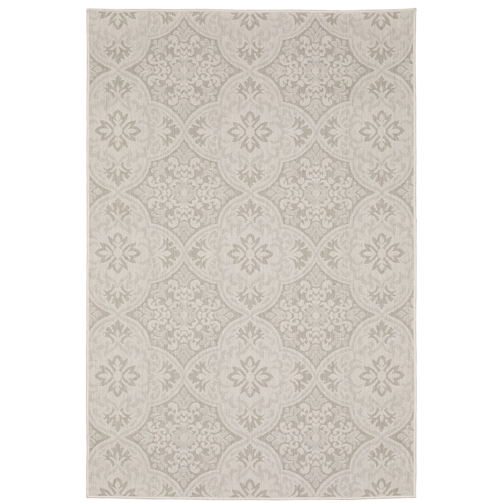 Oyonnax Ivory Grey Floral Outdoor Casual Area Rug