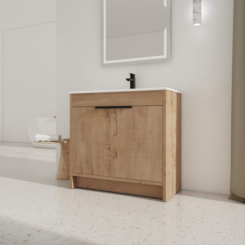 36" Freestanding Bathroom Vanity with White Ceramic Sink ,2 Soft-Close Cabinet Doors