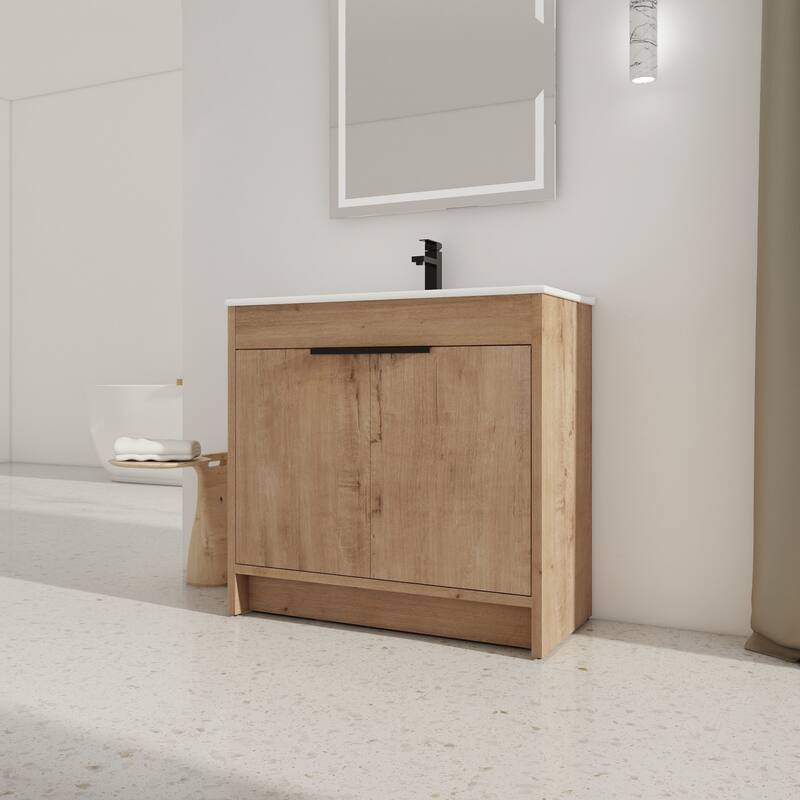 GDFStudio - Lennox Modern Freestanding Bathroom Vanity with White Ceramic Sink and Soft-Close Doors