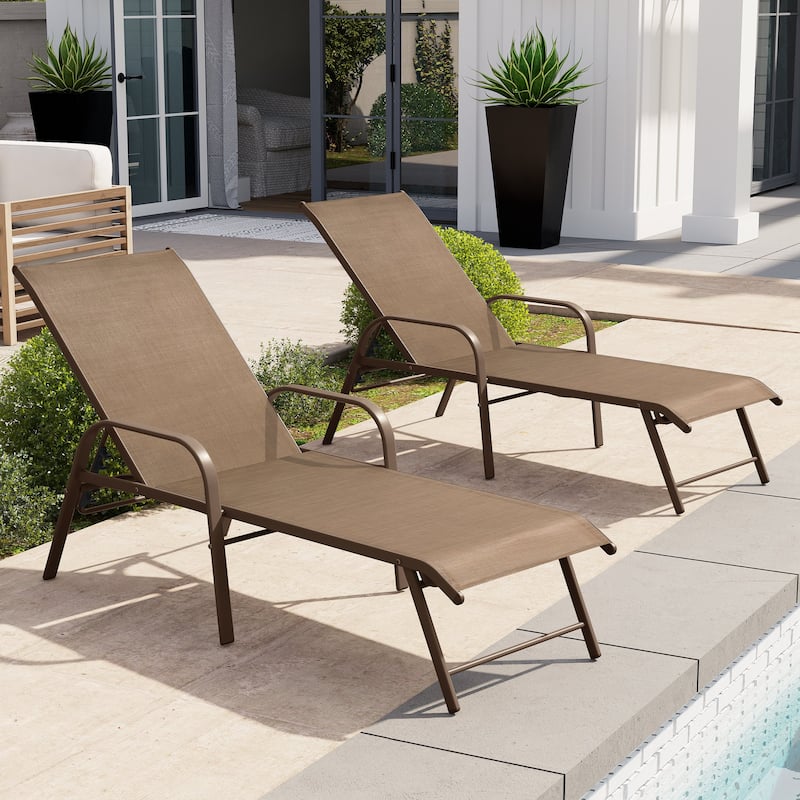 Outdoor Patio Lounger Aluminum Adjustable Chaise Lounge Chairs with Arms (Set of 2/4) - See Picture - Brown, 2PCS