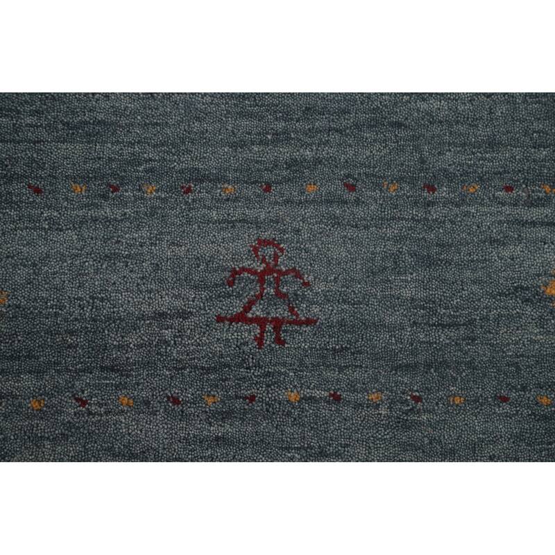 Blue Tribal Gabbeh Area Rug Hand-Knotted Wool Carpet - 6'9"x 9'10"