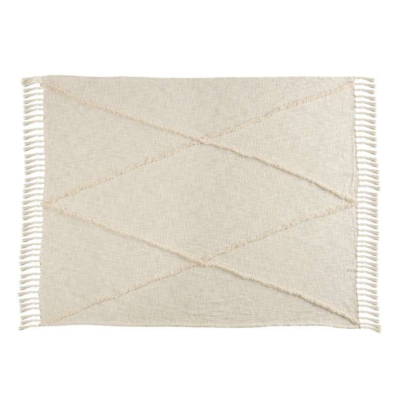 Sevita Handmade Tufted Diamonds Natural Cotton Throw Blanket