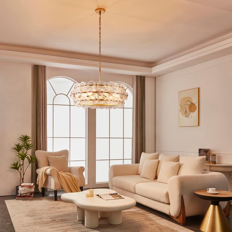 KAWOTI 6-Light Drum Glass Chandelier Pendant Lights
