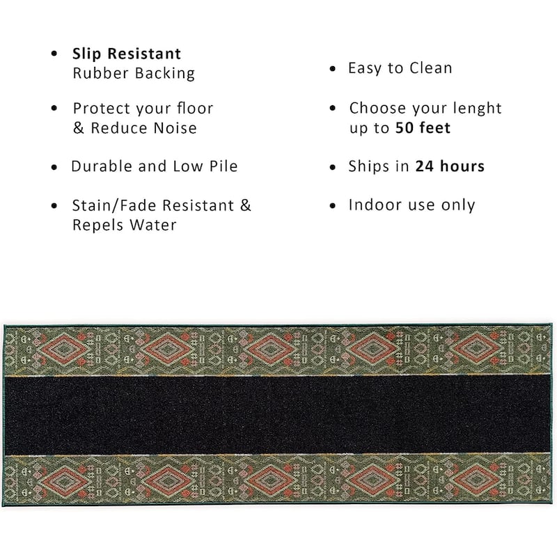 Custom Size Southwestern Border 26 Inch Wide Non-Slip Stair Runner Rug