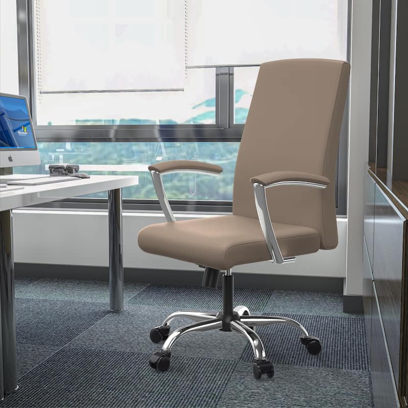Evander Ergonomic Leather Office Desk Chair with Aluminum Frame, Foam Cushion, Fixed Armrests, 360° Swivel & Quick Assembly