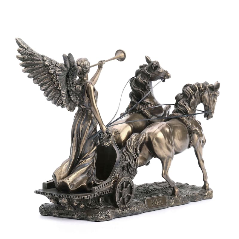 11.22" H NIKE WITH TRUMPET ON TWO-HORSE CHARIOT Cold Cast Bronze - 4.53"x11.22"x7.09"