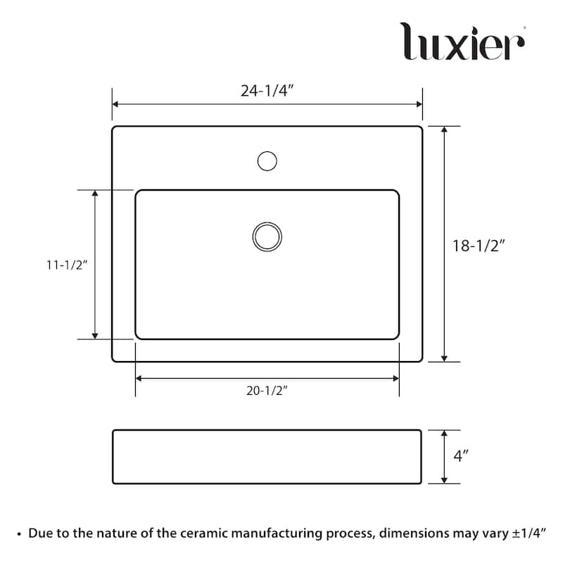 Luxier CS-021 Rectangular Bathroom Ceramic Vessel Sink Art Basin