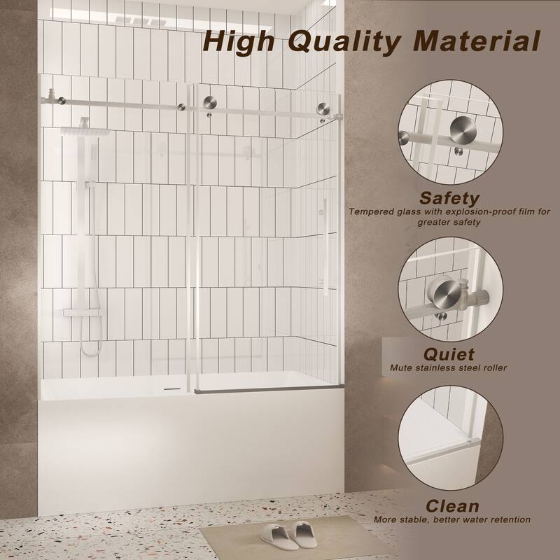 60"W x 60" H Frameless Shower Door with 1/4 "Tempered Glass,Handle