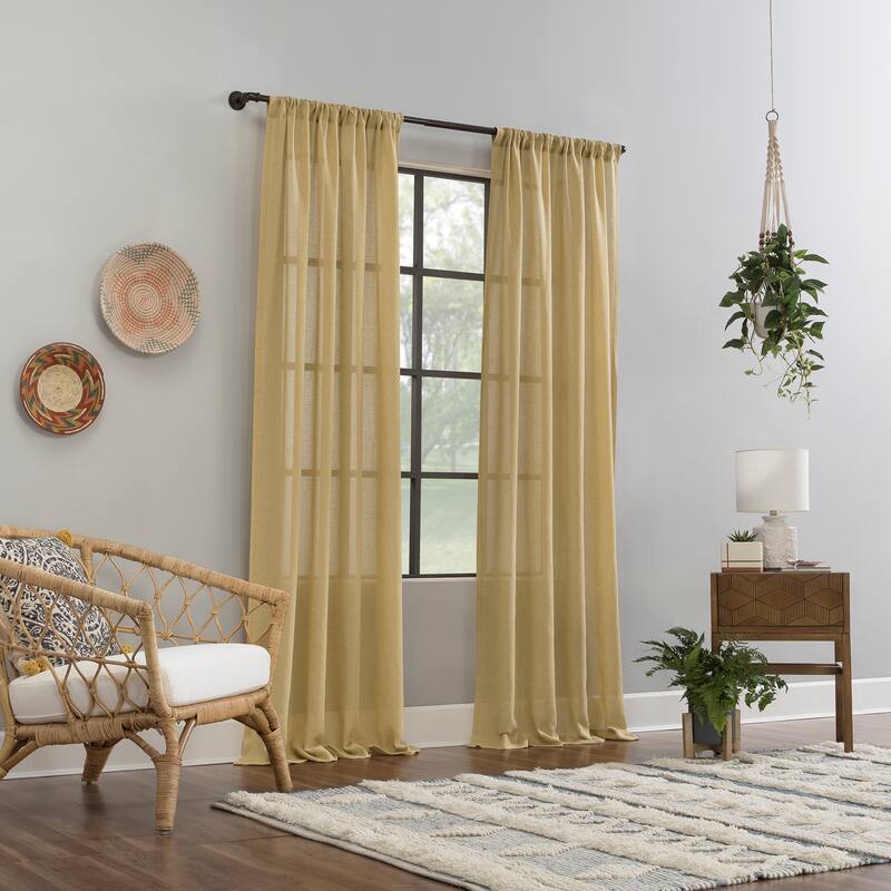 Clean Window Crushed Texture Anti-Dust Sheer Linen Blend Curtain Panel, Single Panel