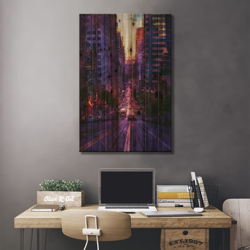 San Francisco Street Print On Wood by FisherCraft - Multi-Color