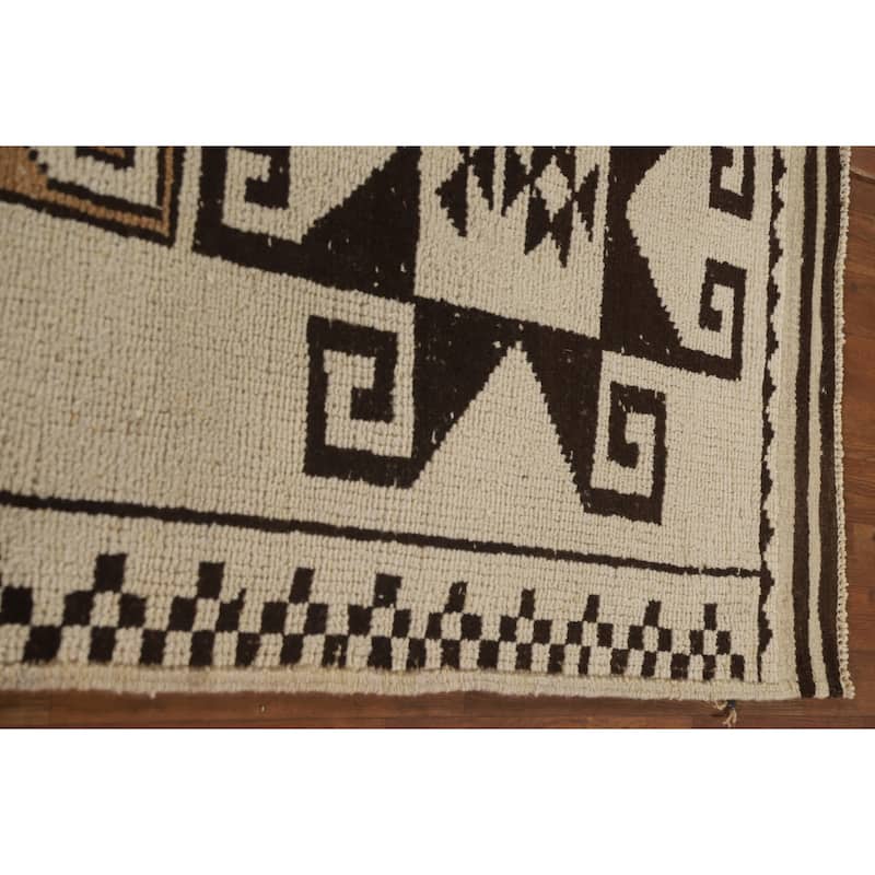 Tribal Beige Plush Anatolian Turkish Runner Rug Handmade Wool Carpet - 3'7"x 11'2"