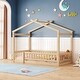 preview thumbnail 10 of 35, Twin Size Wood House Bed Frame with Roof and Fence Twin - Natural