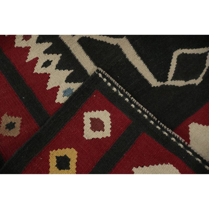 Hand Woven Oriental 100% Wool Carpet Southwestern Tribal Black Kilim Runner Rug - 17' 7'' X 5' 0''