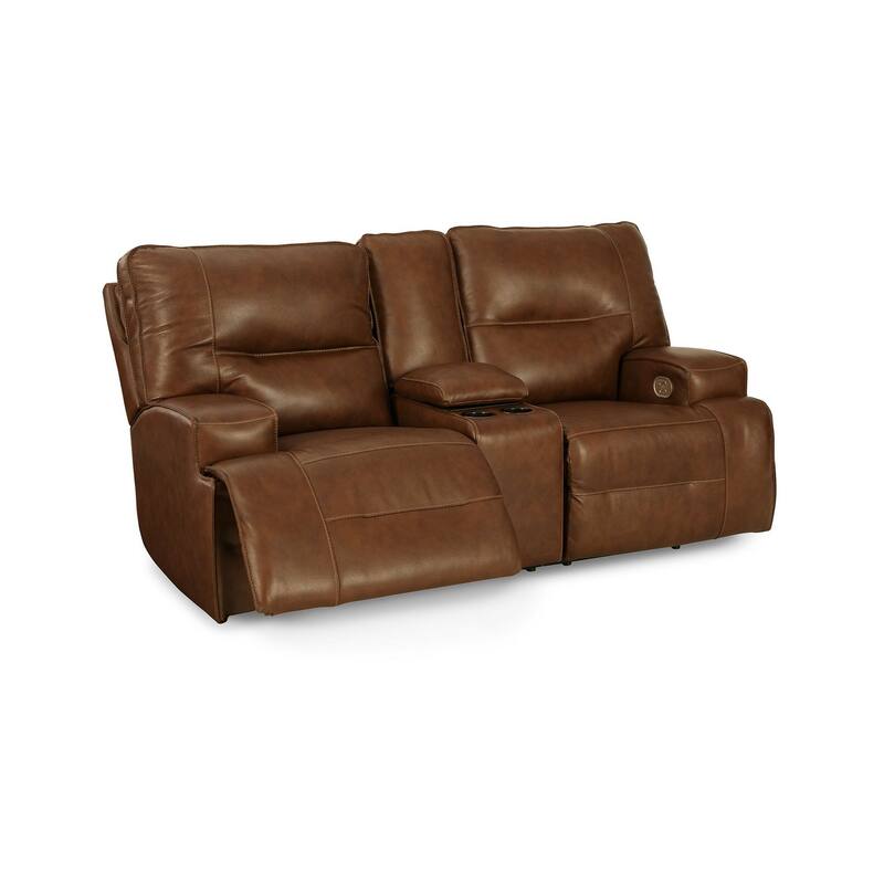 Cesca Power Recliner Loveseat, Plush Auburn Brown Real Leather, 82in