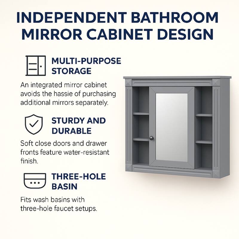 30" Ceramic Sink Bathroom Vanity with Gold Handles, Soft-Close Storage & Space-Saving Design
