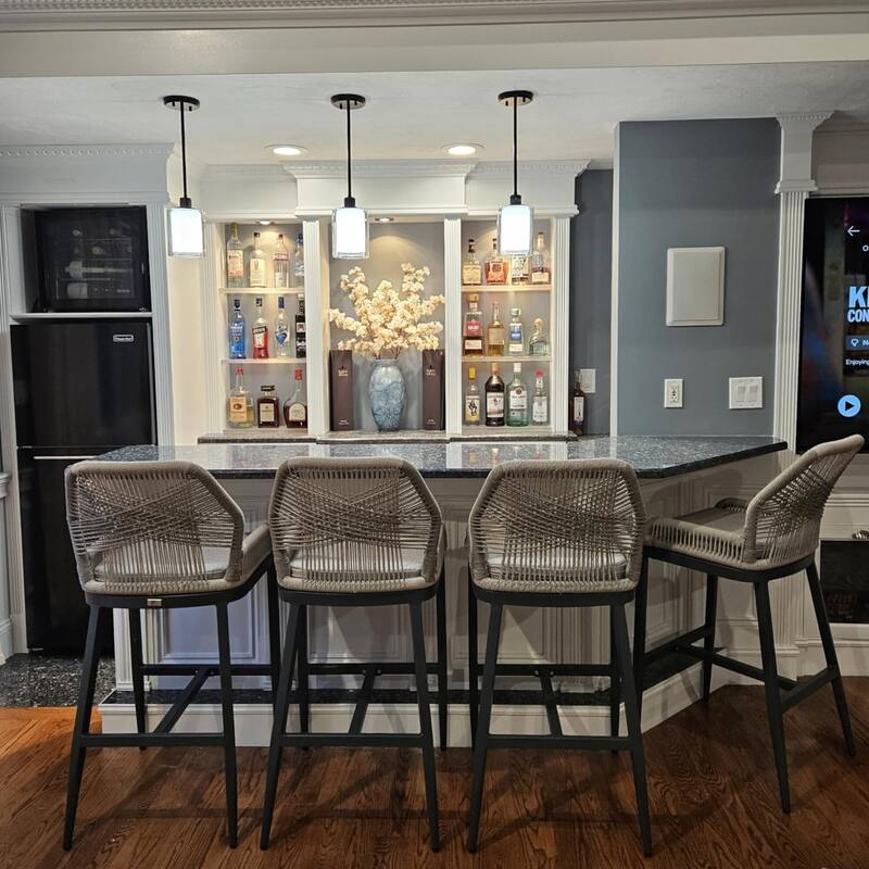 PURPLE LEAF Modern Counter Bar Stools Set of 4 Rattan Chairs with Back and Cushion Kitchen Barstools