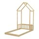 preview thumbnail 11 of 9, Natural Twin Size Pine Wood Headboard Floor Bed with Guardrails, No Slats