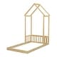 preview thumbnail 11 of 31, Twin Size Pine Wood Roof-framed Headboard Floor Bed with Headboard Guardrails, without Slats