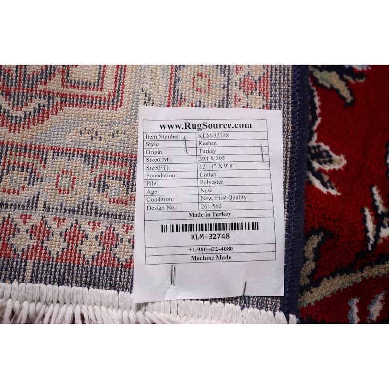 Animals Red Floral Kashan Turkish Area Rug Machine Made Carpet - 9'8" x 12'11"