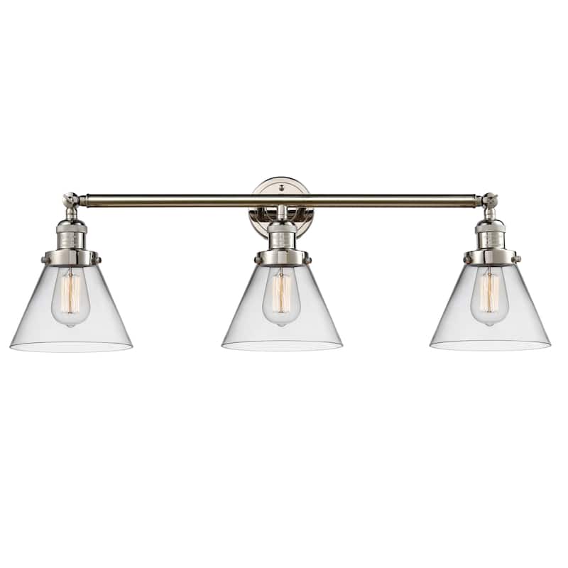 Innovations Lighting Large Cone 3 Light 32" Wide Bathroom Vanity Light - Polished Nickel / Clear