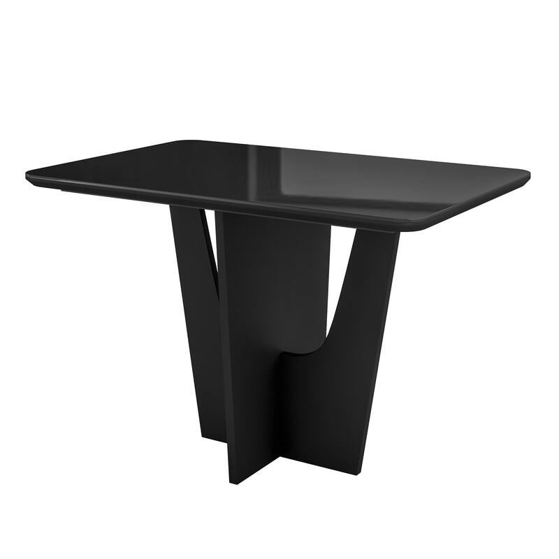 Compact 4 Seater Italian Dining Table with Painted Glass Top and Wooden Base, Black