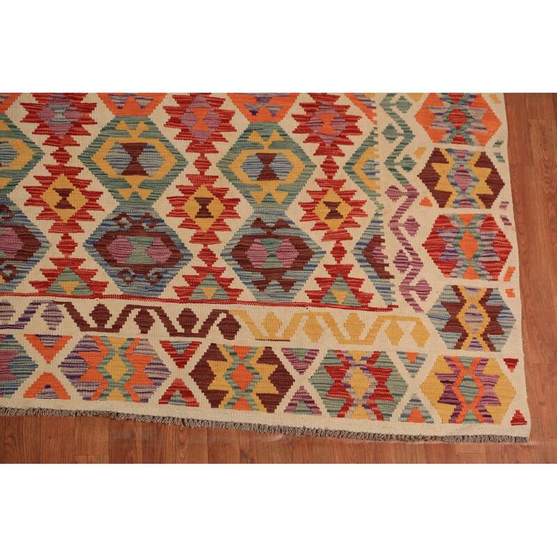 Tribal / Geometric Kilim Oriental Rug Hand-Woven Wool Carpet - 9'11"x 12'10"