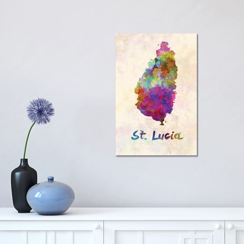 iCanvas "St Lucia Map In Watercolor" by Paul Rommer Canvas Print - 18x12x1.5