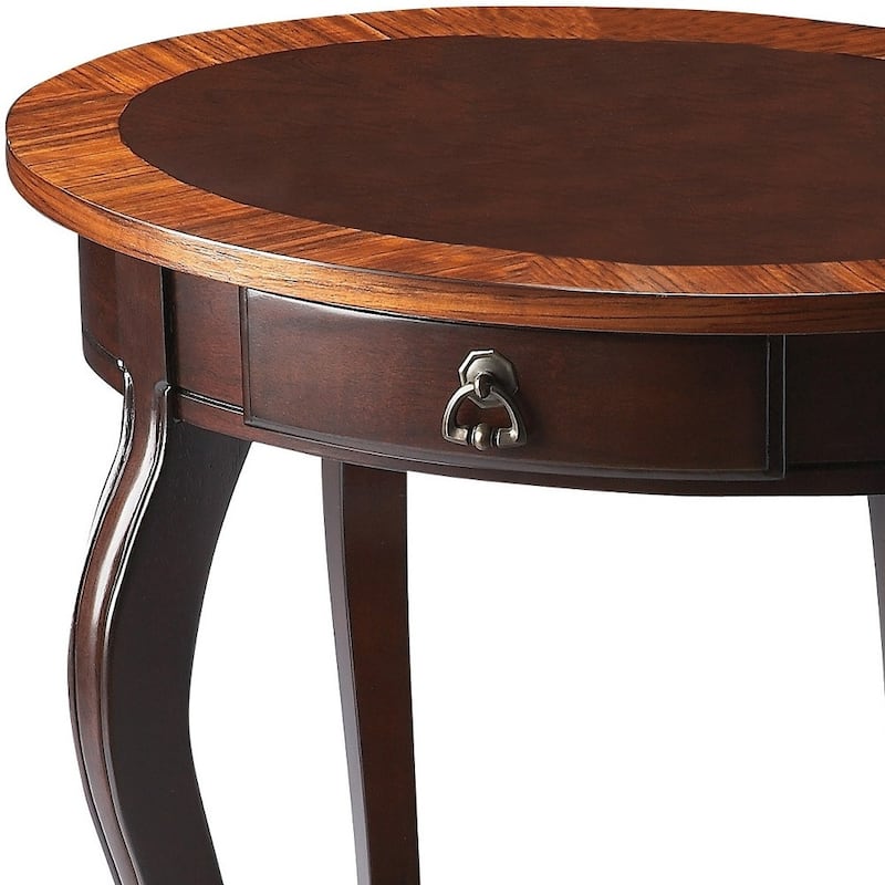 25 Inch Oval Wood Coffee Table with Drawer and Shelf Storage - 32” x 32” x 18”