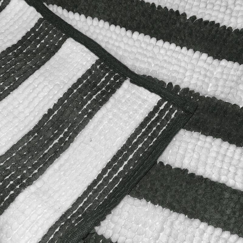 24"x16" - Charcoal Grey White Stripe Large Soft Cozy Plush Chenille Bath Mat Bathroom Rug