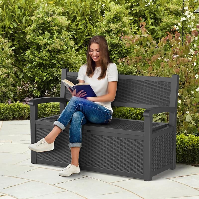 Storage Bench Deck Box, Outdoor Double Seating, Patio Furniture