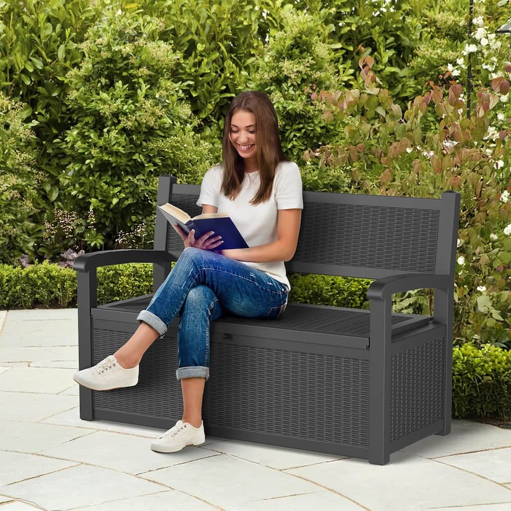 Storage Bench Deck Box, Outdoor Double Seating, Patio Furniture