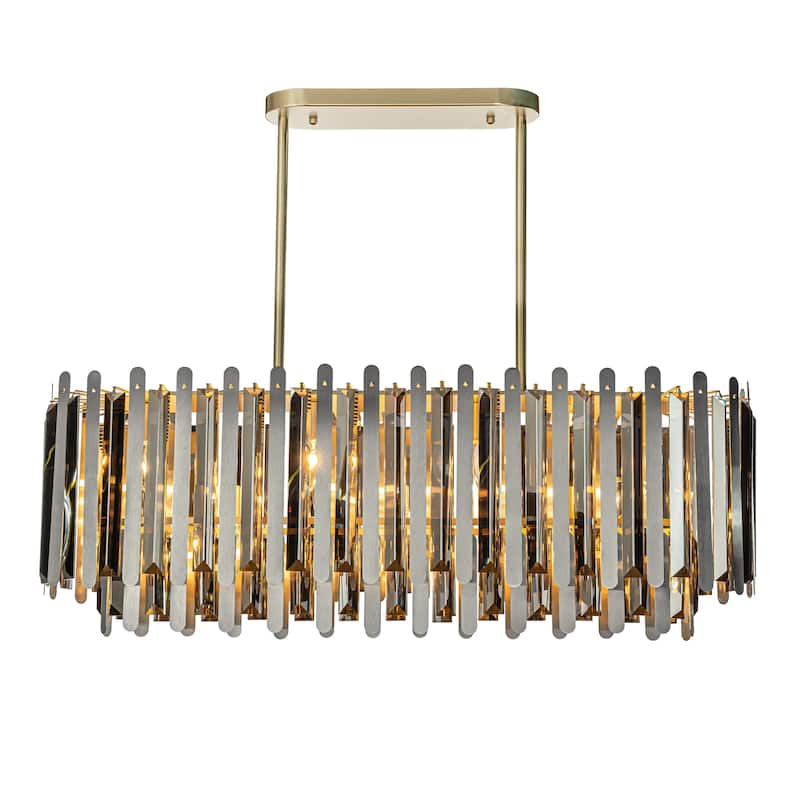 7-Light Luxury Soft Gold Stainless Steel Tiered Chandelier with Smoked Crystal Accents - W 39"